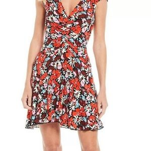 Free People Womens Red Small Ruche Pintuck V-Neck